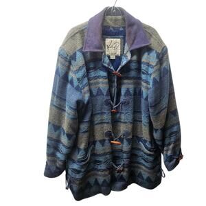 Vtg 1980s Nordic Wool Knit Jacket Plus Size 2X 18 20 Blue Coat Outdoor Hunting